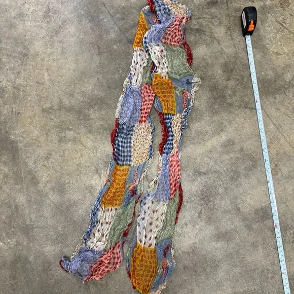 Vintage sheer floral gingham patchwork patterned scarf - Picture 2 of 3